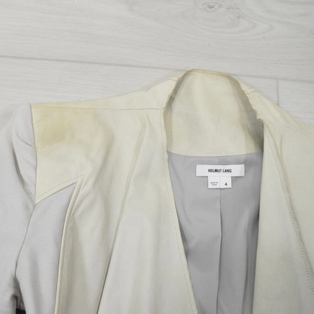 Helmut Lang Light Gray Draped Leather Blazer - Picture 12 of 13